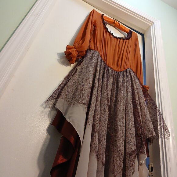 'Mary Sanderson' Autumn Colors Peasant Asymmetrical Chiffon & Net Maxi Dress L - Picture 1 of 10
